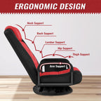 Yaheetech Floor Gaming Chair High-Back Swivel Adjustable Folding Seat Red | Foam-padded polyester mesh seat on an iron frame swivels 360°, reclines for gaming or TV, and folds flat for easy storage.