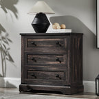 T4TREAM 32" Farmhouse Nightstand with 3 Storage Drawers, Large End Table with Charging Station, Rustic Wood Bedside Table for Bedroom, Living Room, Dark Rustic Oak