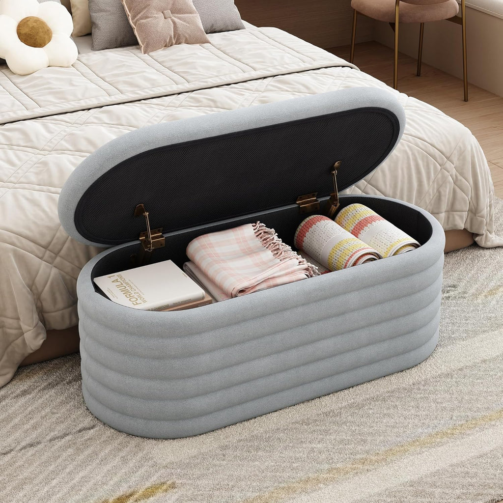 40 inch Upholstered Storage Ottoman Bench,Ready to go,Light Grey