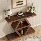39.4" Farmhouse Console Table, Rustic Entryway Table with 3-Tier Storage Shelves, Wooden Sofa Table Behind Couch, Unique Modern Narrow Entry Table for Entrance, Hallway, Foyer, Living Room, Walnut