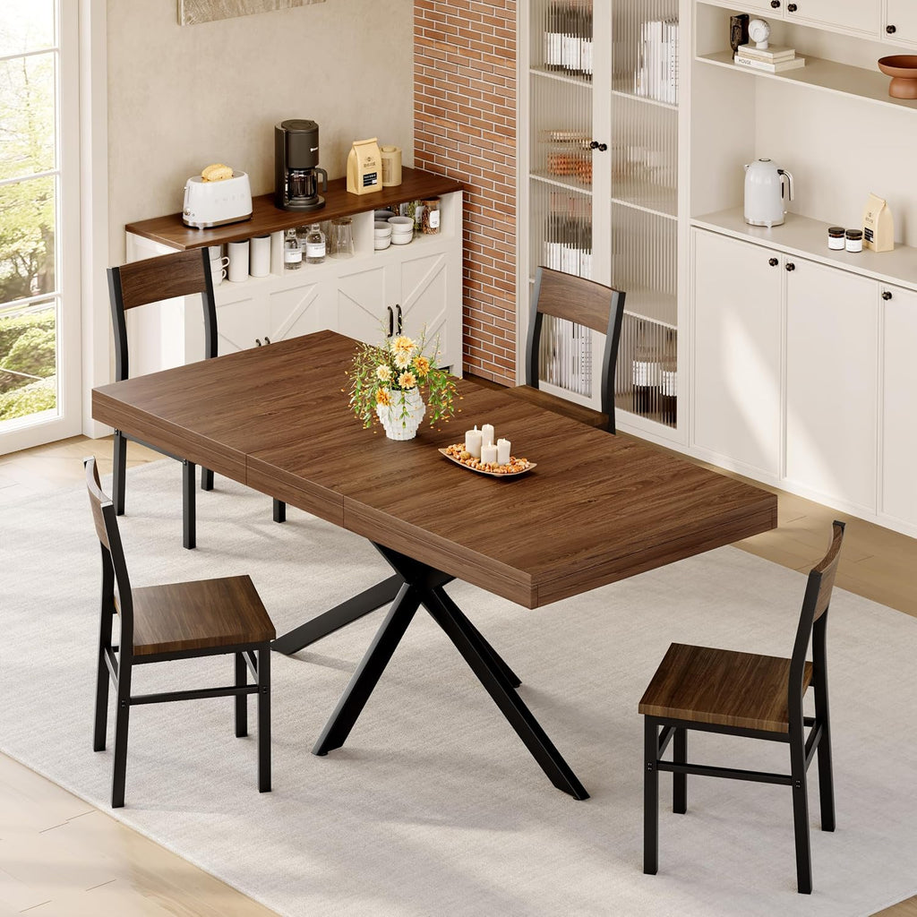 MECHYIN Extendable Dining Room Table for 4 6 8, 55"-70.9" Large Rectangle Kitchen Table,Wood Expandable Dining Table with Hidden Leaf & Storage, Space Saving, for Kitchen Dining Living Room, Walnut