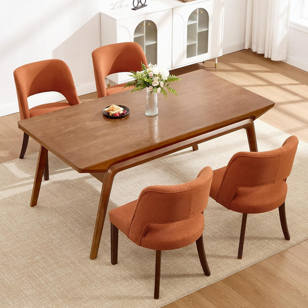Dining Chairs Set of 4,Modern Dining Room Chairs with Thick Cushions,Upholstered Linen Fabric Kitchen Chairs for Kitchen Dining Room Orange