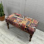 Rug Ottoman Bench, Upholstered Bench, Patchwork Bench, Bohemian Bench, Piano Bench, Entry Bench, Handmade Bench, Wood Bench, Bedroom Bench, Kitchen Bench, Dining Bench, Vintage Antique Bench