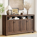 ONBRILL 60 Inches Sideboard Buffet Cabinet with Storage, 4 Doors Large Sideboard, Kitchen Cabinet with Open Shelf & Adjustable Shelf, Kitchen Coffee Bar Console Table for Living Room, Hallway, Brown