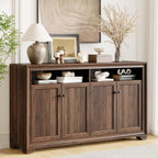 ONBRILL 60 Inches Sideboard Buffet Cabinet with Storage, 4 Doors Large Sideboard, Kitchen Cabinet with Open Shelf & Adjustable Shelf, Kitchen Coffee Bar Console Table for Living Room, Hallway, Brown