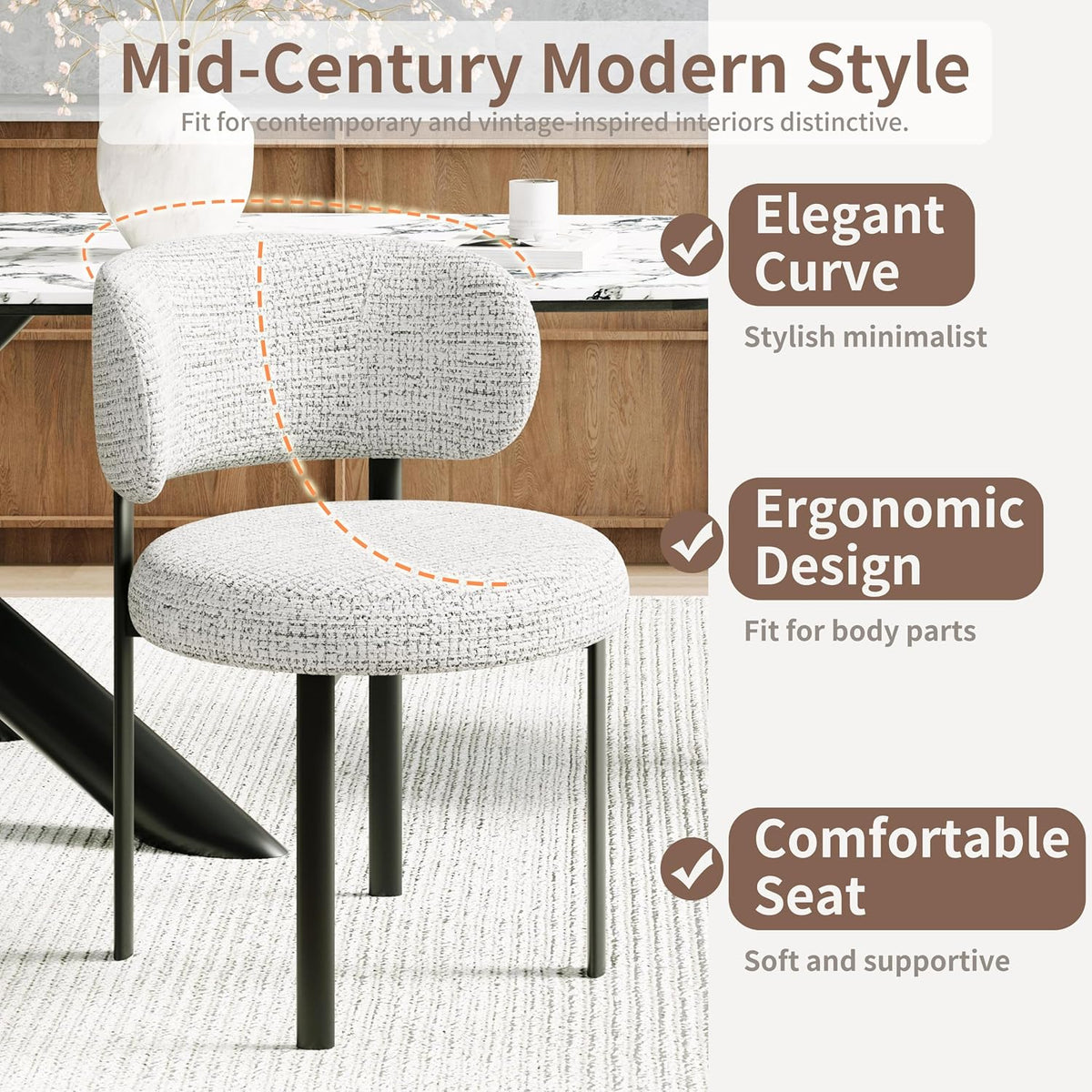 Dining Chairs Set of 4, Fabric Dining Chairs Metal Legs, Off-White | Breathable Fabric,Ergonomic Comfort Backrest,Spring Upholstered Seat for Kitchen Dining Room Restaurant