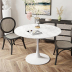 DKLGG White Marble Round Dining Table, 39.1" Tulip Kitchen Dining Table for 4-5 People with MDF Table Top & Pedestal Base, Mid-Century End Living Room Table