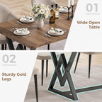 IRONCK 63" Dining Table for 4-6, Modern Rectangular Kitchen Table with Sturdy Metal Frame & Geometric Legs for Dining Room, Easy Clean-Brown