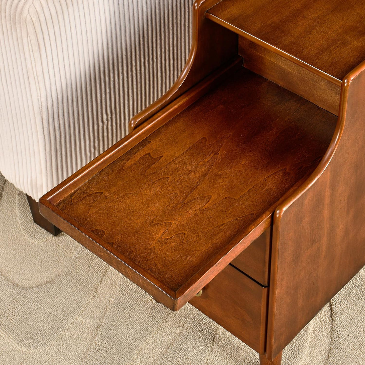 Narrow End Side Table with 2 Drawers and Pull-Out Tray, No-Tools Assembly Sofa Beside Table for Living Room, Slim Side Table with Solid Wood Legs, 11.8”W x 21.6”L x 22.9”H Caramel Brown BG-A1359-MG