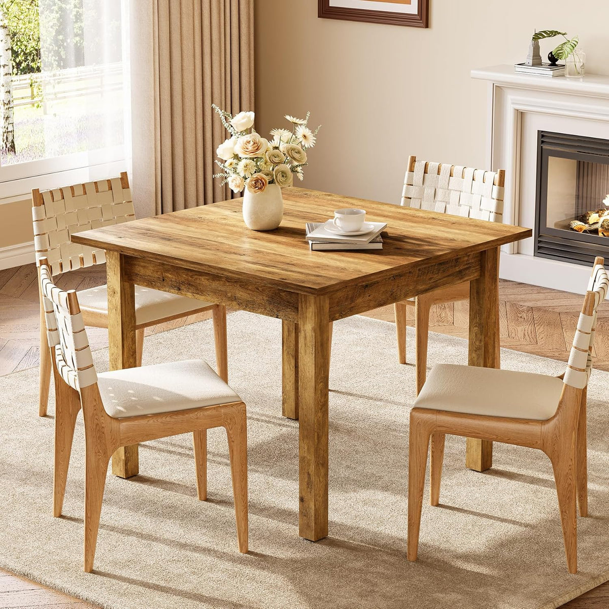 LITTLE TREE 39 Inches Square Dining Table for 4 People, Industrial Wooden Kitchen Table Small Dinner Table, Modern Dining Room Tables for Living Room, Kitchen, Rustic Brown