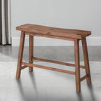 Benjara 33 Inch Saddle Seat Bench, Sandblasted Antique Brown Acacia Wood, Angled Frame Design, Rustic Entryway Bench for Dining Room, Bedroom, Hallway, Living Room and Home Decor