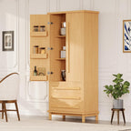 70" Tall Kitchen Pantry Cabinet, Wood Freestanding Storage Cupboard with 2 Cabinet Shelves, 6 Door Shelves and 3 Drawers, Multi-Purpose Storage Cabinet for Kitchen & Dining Room,Natural