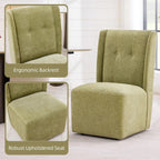 Rolling Dining Chair with Casters, Modern Upholstered Armless High Back Swivel Chair on Wheels for Dining Room, Kitchen, Living Room (Green)