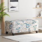 Dancongtea Luxury Storage Ottoman with Floral Pattern, Hidden Compartment for Blankets Pillows, Multi-Functional Footrest & Seat with Soft-Close Hinges, Blue Flower for Living Room Bedroom