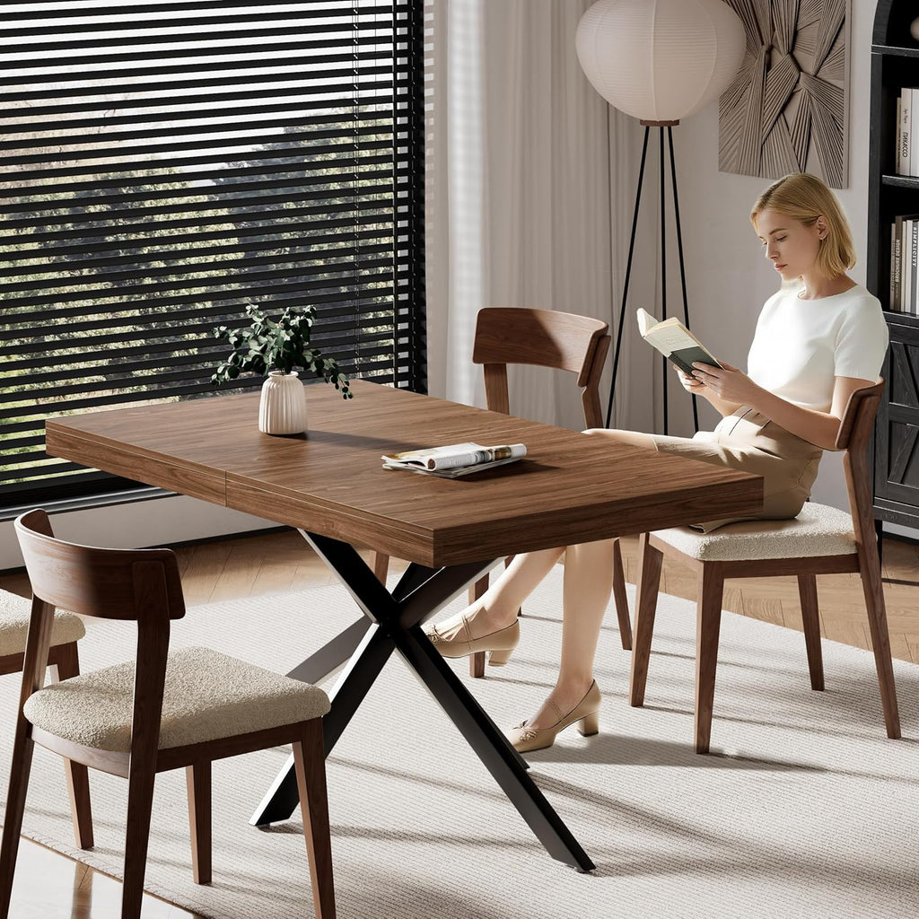 MECHYIN Extendable Dining Room Table for 4 6 8, 55"-70.9" Large Rectangle Kitchen Table,Wood Expandable Dining Table with Hidden Leaf & Storage, Space Saving, for Kitchen Dining Living Room, Walnut