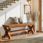 Solid Wood Dining Bench, 55-Inch Long Entryway Shoe Bench, Farmhouse Indoor Seat for Dining Room, Living Room, Hallway, Brown (1, Brown)
