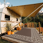 GENIMO Outdoor Rug Waterproof for Patio, 10'x14' Foldable Reversible Plastic Straw Carpet for Travel Trailers, Outside Area Mat for Rv, Deck, Picnic, Porch, Camper, Balcony, Beach, Coffee & Beige