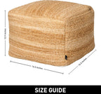Chardin home Unstuffed Pouf Ottoman Cover, Beige, 16.5x16.5x12.9 Inches | DIY Fillable Floor Pouf with Storage, Indoor Outdoor Square Ottoman, Footrest, Boho Decorative Floor Pillow