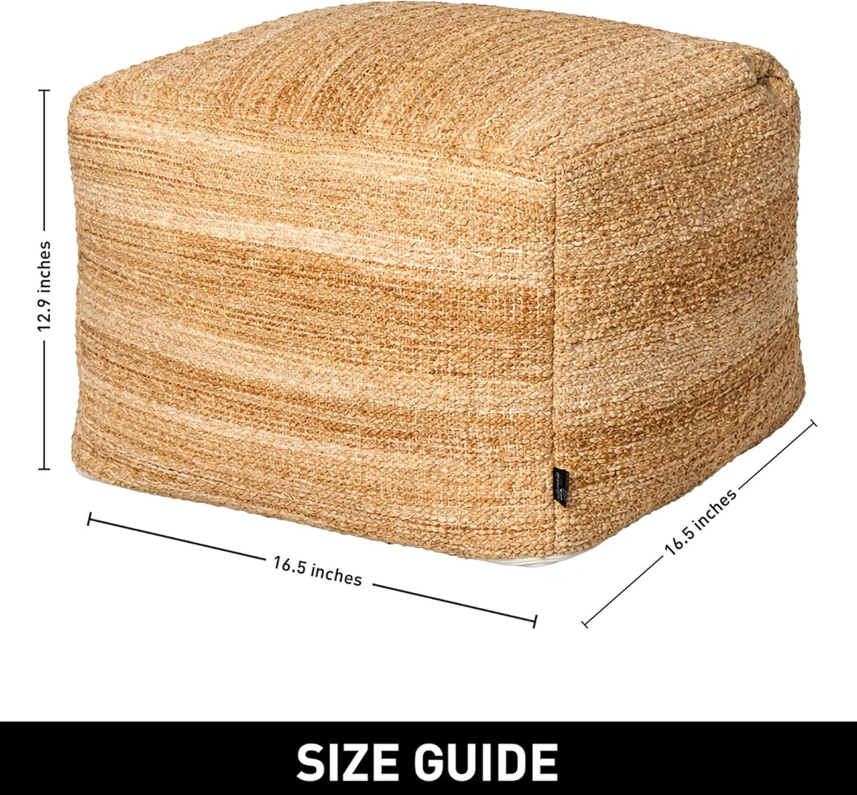 Chardin home Unstuffed Pouf Ottoman Cover, Beige, 16.5x16.5x12.9 Inches | DIY Fillable Floor Pouf with Storage, Indoor Outdoor Square Ottoman, Footrest, Boho Decorative Floor Pillow