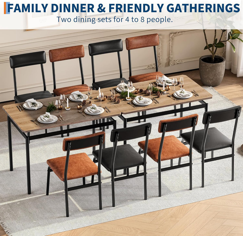 Takywep Dining Table Set for 4 – Wooden Kitchen Table with 4 PU Upholstered Chairs, Industrial Metal Frame Kitchen & Dining Set for Home, Apartment, Studio, Brown & Black