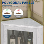 GarveeHome Corner Wine Cabinet with Detachable Wine Rack, 5-Tier Industrial Corner Bar Cabinet with Barn Door and Glass Holder, Farmhouse Buffet Cabinet and Home Bar, Gold