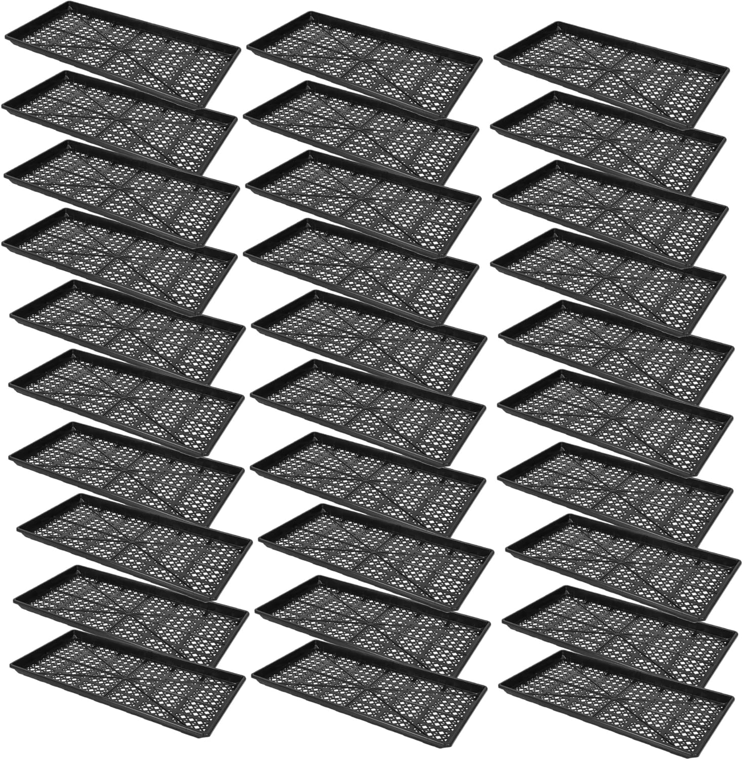 SUNPACK 10" x 20" Heavy Duty Mesh Plastic Seed Starting Tray, Black, 1" (Pack of 30) - Ensures Water Drainage and Aeration, Perfect for Greenhouses or Indoor Gardening