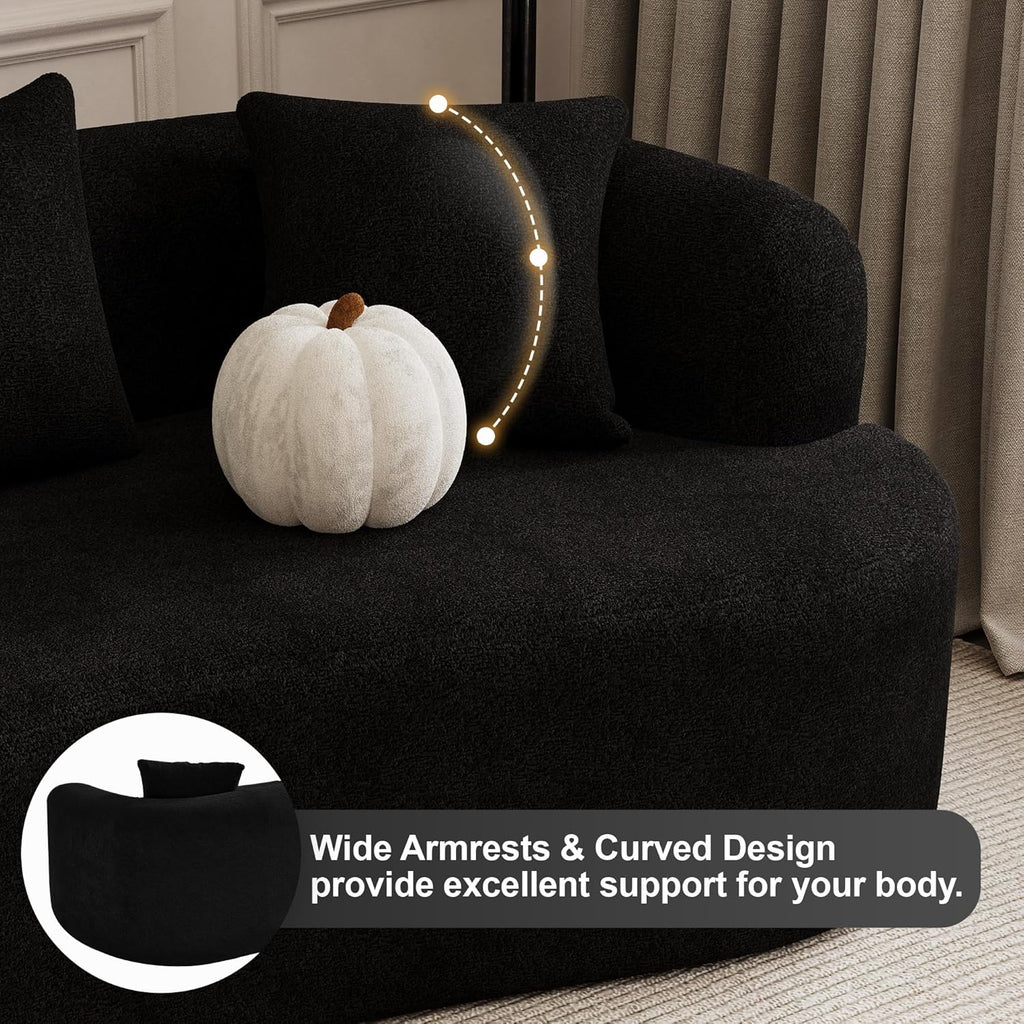 107" Curved Sofa for Living Room, Modern Chenille Cloud Couch Sofa, Luxury Plush Extra Deep 4-Seater Oversized Boucle Couch for Small Spaces, Apartment‌, No Assembly Required, Black