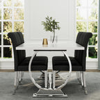 BQueen 78 inch White and Silver Dining Table for 4-8, Luxury Modern White Large Kitchen Table with Chrome Stainless Steel U-Base for Dining Room Kitchen Apartment