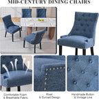 adochr Dining Chairs Set of 6, Upholstered Fabric Dining Room Chairs with Nailhead High Back & Ring Pull & Wooden Legs, Mid-Century Modern Kitchen Chairs for Restaurant, Living Room, Navy Blue