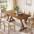 Solid Wood Dining Table for 4-6 People, 63 Inches Wooden Farmhouse Rectangular Kitchen Dinner Table with Heavy-Duty Legs for Home, Living Room, Dining Room, Rustic Brown