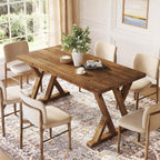 Solid Wood Dining Table for 4-6 People, 63 Inches Wooden Farmhouse Rectangular Kitchen Dinner Table with Heavy-Duty Legs for Home, Living Room, Dining Room, Rustic Brown