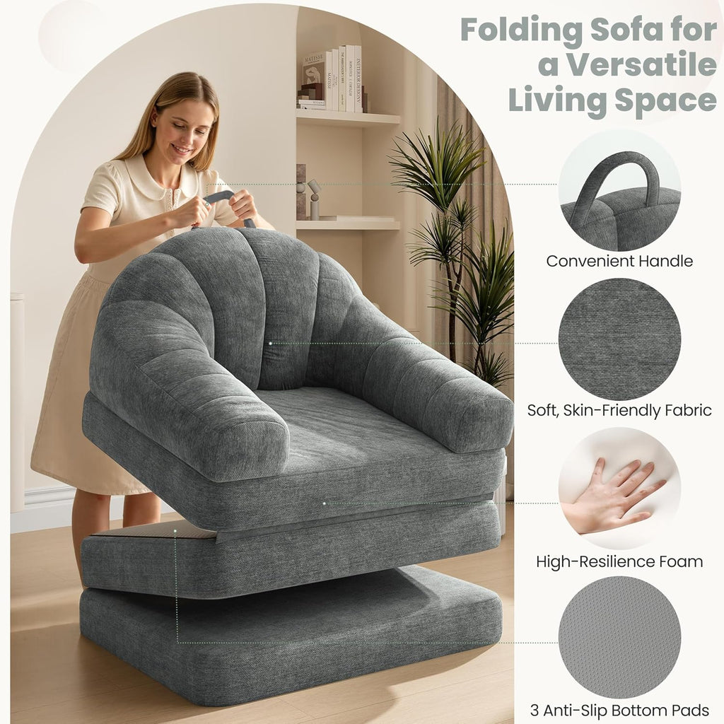 Yaheetech 93" Folding Sofa Bed Convertible Sofa Chenille, Gray