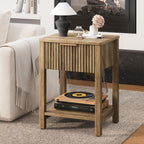 Fluted Nightstands Set of 2, Farmhouse Wood End Table with Drawer, Modern Beside Table with Open Storage Shelf, Small Side Table Organizer for Couch Bedroom Living Room(2, Brown) BNS102YW-2