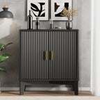 Xixini Fluted Buffet Sideboard Cabinet with Storage, 30" Mid Century Modern Coffee Wine Bar with Adjustable Shelves, Wood Small Buffet Table with 2 Doors for Kitchen, Dining Room, Living Room, Black