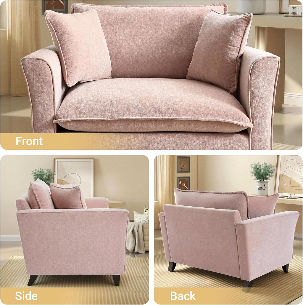 ERYE 46.9" Chenille Upholstered Accent Chair Wide Seat for Living Room Bedroom, Modern Leisure Cushion Armchair W/ 2 Pillows and Removable Cover for Home Apartment Office