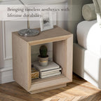 COZAYH Farmhouse End Table, Open Cube Accent Table with Geometric Frame, Modern Minimalist Side Table, Light Grey