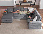 112" Sectional Couch, U Shaped Couch with Storage, Couches for Living Room | Storage Chaise, Cup Holders, USB & Type-C Charging Ports, L Shaped Sofa for Living Room & Guest Bedroom, Corduroy Grey