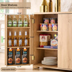 IFGET Curved Buffet Cabinet with Doors, 66" Large Sideboard Buffet Storage Cabinet with 4 Doors and Shleves, Modern Coffee Bar Station Wood Kitchen Table for Kitchen, Dining Room, Natural
