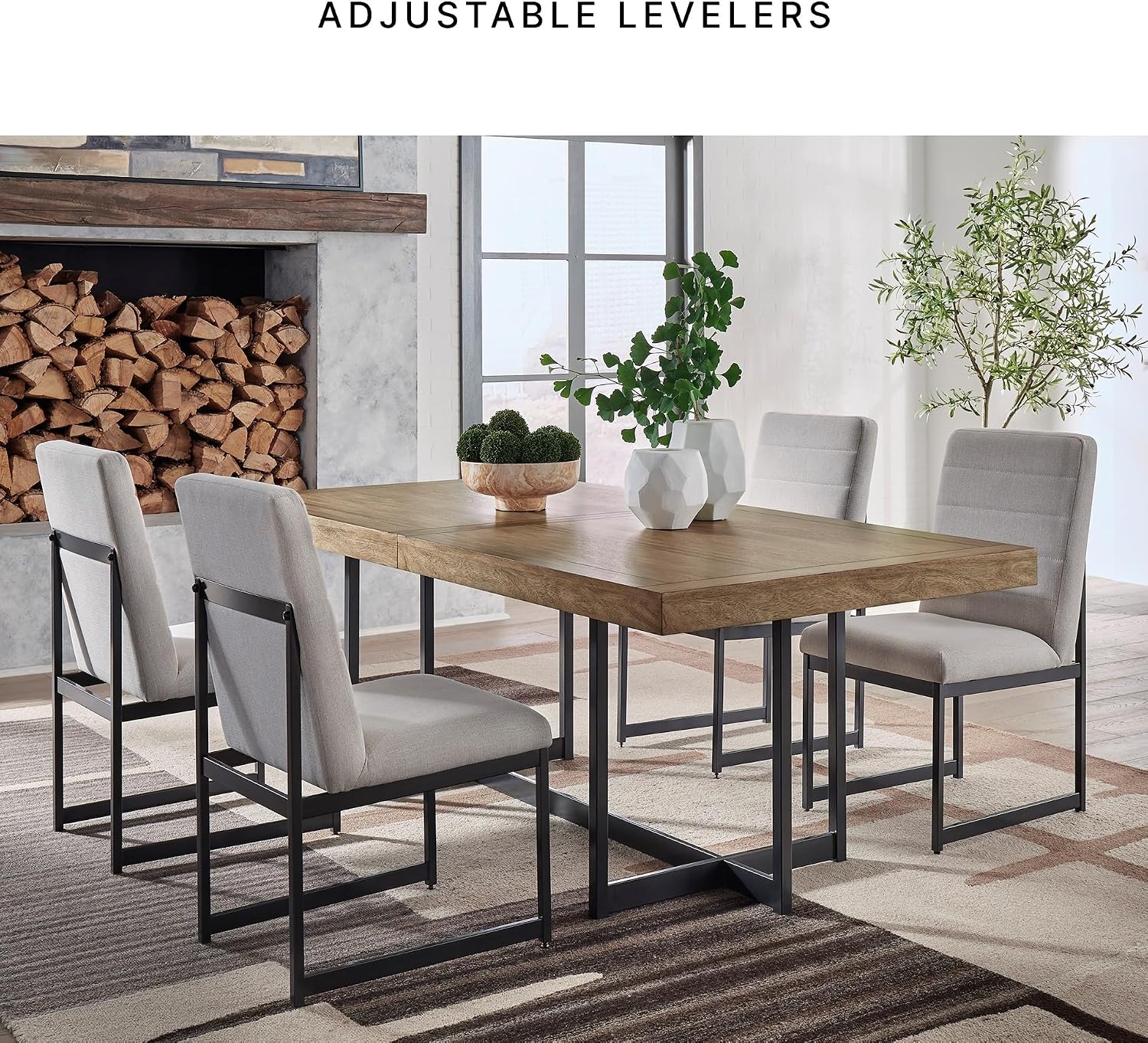 Signature Design by Ashley Tomtyn Dining Chair, Set of 2, Cushioned Polyester Side Chairs with Sturdy Metal Frame, Modern Urban Style for Kitchen or Dining Room, Light Beige & Gunmetal Gray