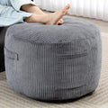 Round Stuffed Pouf Ottoman (Gray, 26" D x 26" W x 18" H) | Corduroy Foot Rest with Rebound Foam Filling, Furry and Fluffy Foot Stool Ottoman, Floor Poufs for Living Room