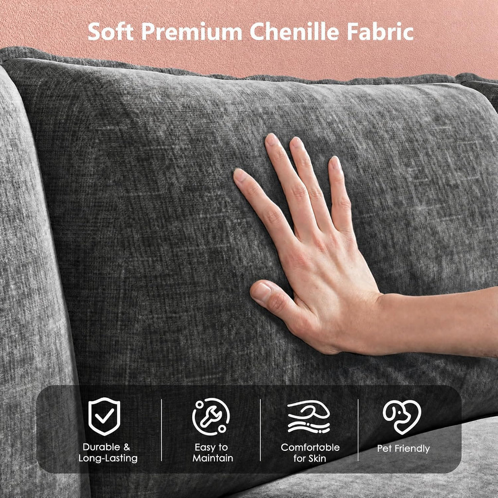 Marsail 110.6" Modular Sectional Sofa, 5-Seat Chenille Couch with Deep Seat, Ottoman & Throw Pillows, U-Shaped Couch for Living Room, Grey