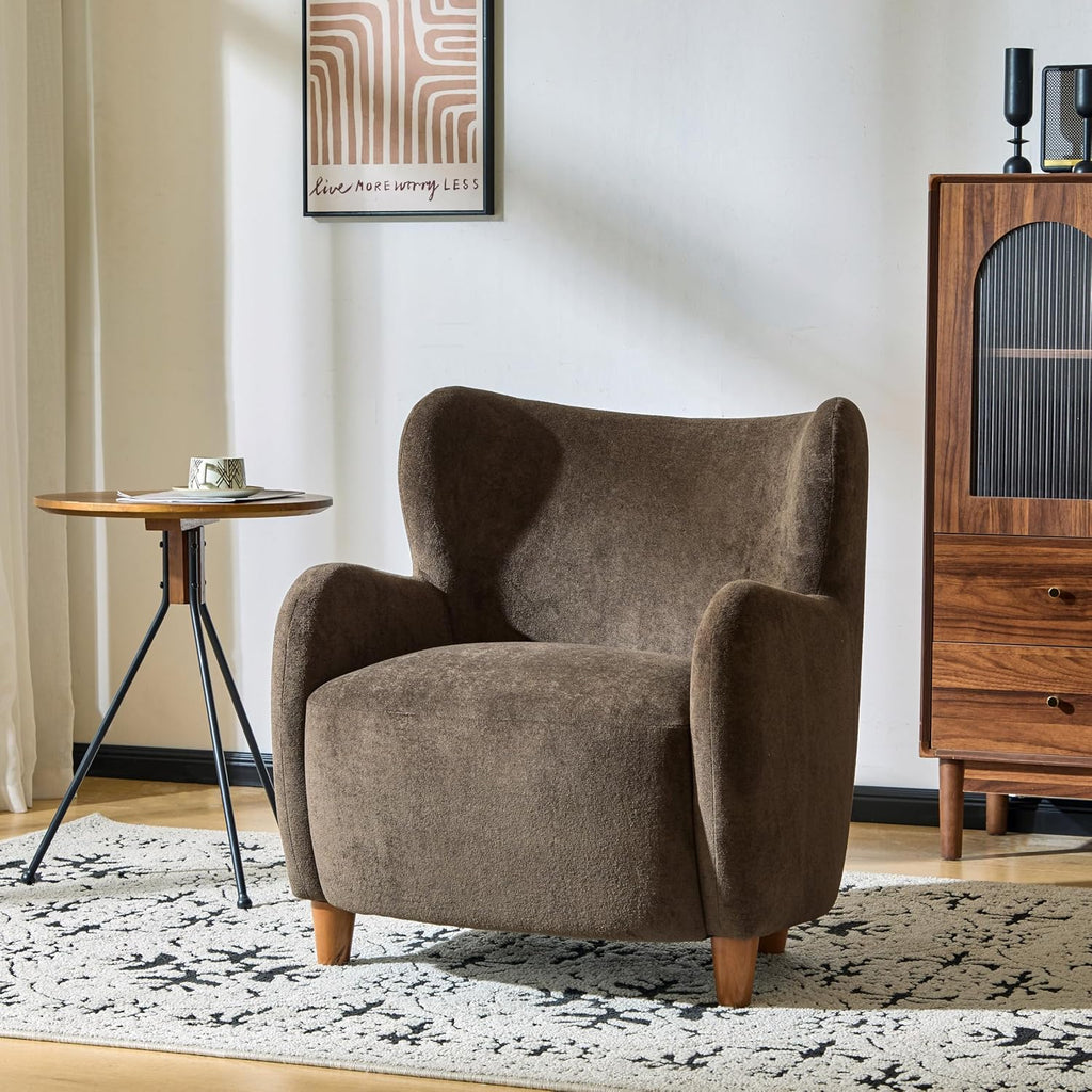 Christopher Knight Home Auden Wingback Accent Chair, Fabric Club Chair, Velvet Upholstered Armchair, Curved Backrest Single Sofa, Soft Cushion Seating, Reading Lounge Chair for Living Room, Brown