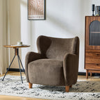Christopher Knight Home Auden Wingback Accent Chair, Fabric Club Chair, Velvet Upholstered Armchair, Curved Backrest Single Sofa, Soft Cushion Seating, Reading Lounge Chair for Living Room, Brown
