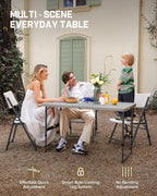 FanttikOutdoor Folding Table 4 Foot Quick Adjust Portable Plastic 4 Heights | Effortless Adjustable Height Small Card Table, Fixing Lock Indoor Outdoor Use for Party Camping, 1 Pack Grey Zeta X4 Pro