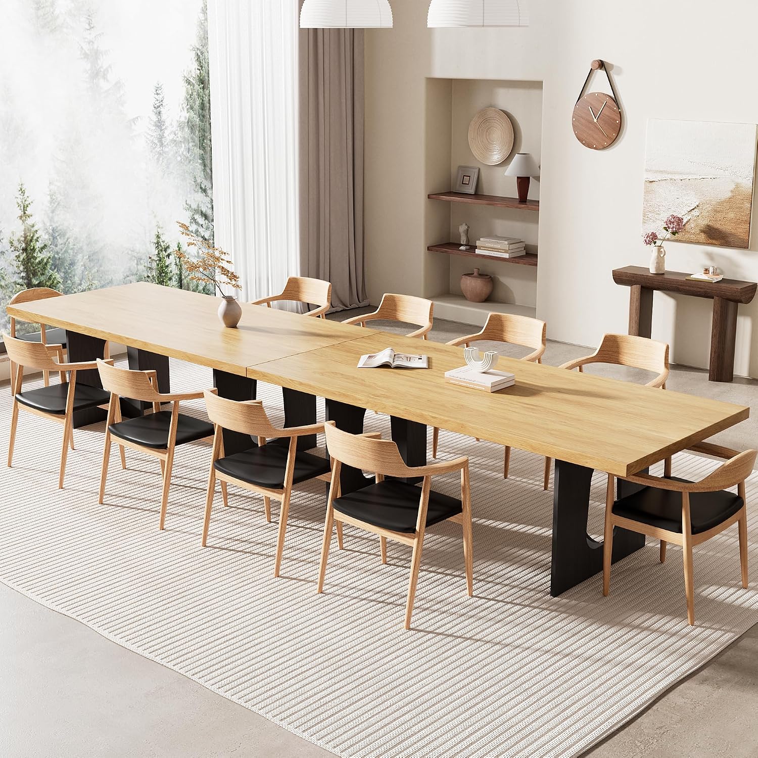 GarveeHome Dining Table for 6-8 People - 71" Modern Long Kitchen Table with Large Tabletop & Heavy Duty Pedestal Legs, Dinner Table for Kitchen, Conference Room, Home, Natural & Black