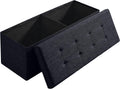 Ornavo Home 43 Inch Folding Extra Large Storage Bench, Linen, Black | Upholstered Tufted Ottoman with Lid; Foot Rest Stool; Ideal for Bedroom, Living Room or Entryway