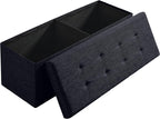 Ornavo Home 43 Inch Folding Extra Large Storage Bench, Linen, Black | Upholstered Tufted Ottoman with Lid; Foot Rest Stool; Ideal for Bedroom, Living Room or Entryway