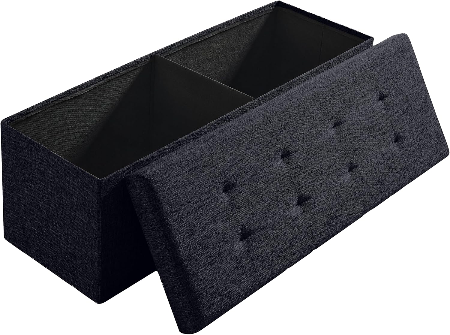Ornavo Home 43 Inch Folding Extra Large Storage Bench, Linen, Black | Upholstered Tufted Ottoman with Lid; Foot Rest Stool; Ideal for Bedroom, Living Room or Entryway