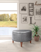OSP Home Furnishings Alloway Storage Ottoman with Antique Bronze Nailheads, Pewter Faux Leather