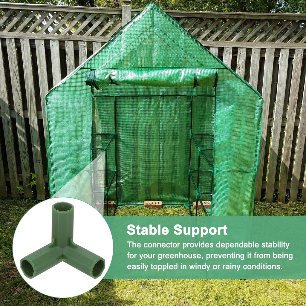 12 Pcs 11mm Greenhouse Frame Building Connectors, 3 Way Right Angle Pipe Fitting for Grape Trellis/Sunscreen Shed/Gardening Plant Stakes, Greenhouse Accessories [Green]